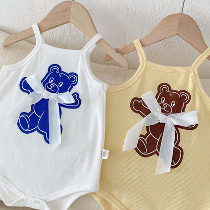 ノースリーブロンパース ベアくまリボンキャミソールボディスーツ【mh0010329】