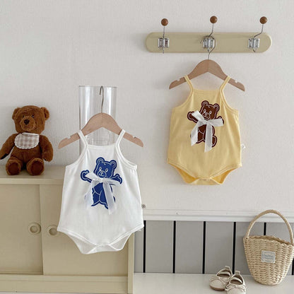 ノースリーブロンパース ベアくまリボンキャミソールボディスーツ【mh0010329】