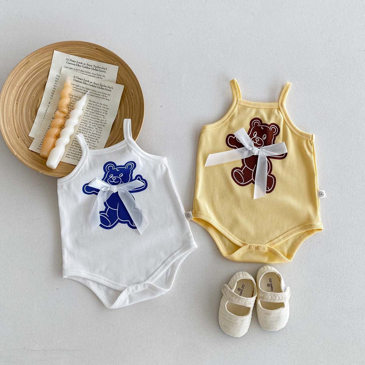 ノースリーブロンパース ベアくまリボンキャミソールボディスーツ【mh0010329】