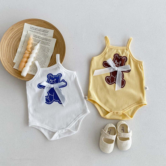 ノースリーブロンパース ベアくまリボンキャミソールボディスーツ【mh0010329】