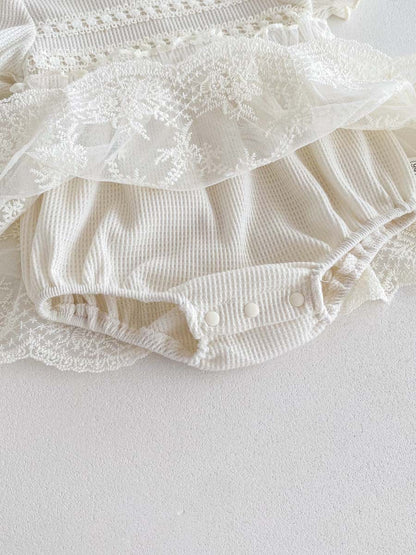 半袖ロンパース レーススカートスタンドカラー半袖ロンパース【mh0010330】