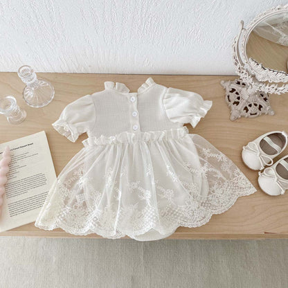 半袖ロンパース レーススカートスタンドカラー半袖ロンパース【mh0010330】