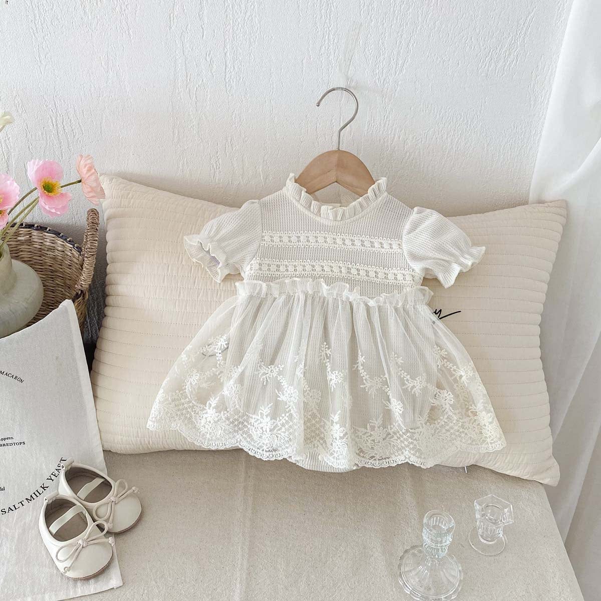 半袖ロンパース レーススカートスタンドカラー半袖ロンパース【mh0010330】