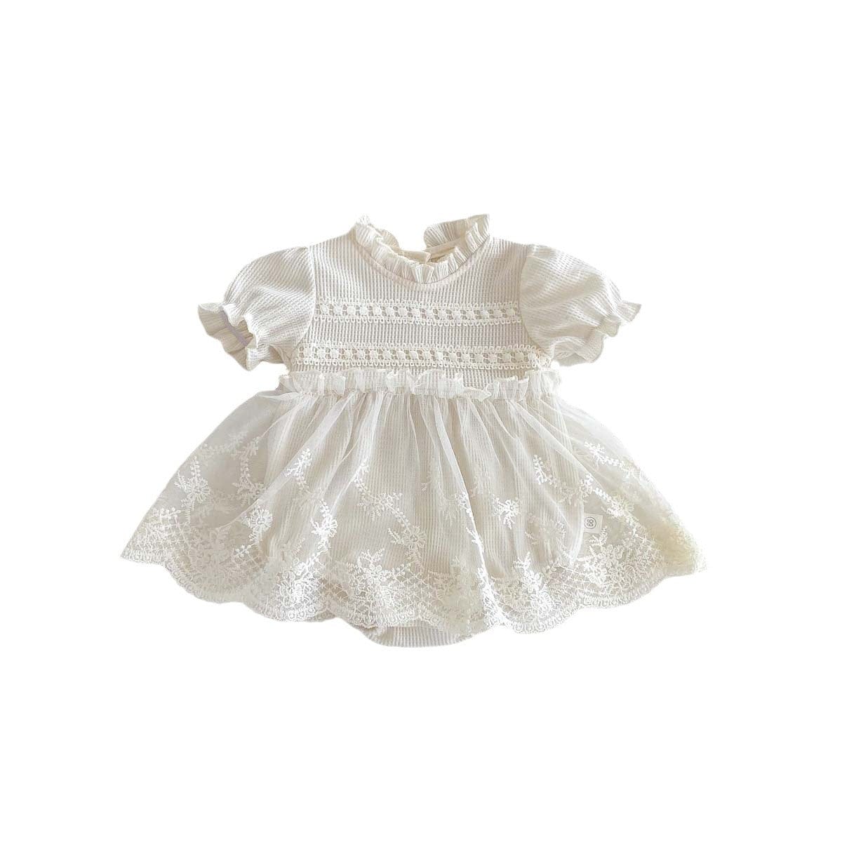 半袖ロンパース レーススカートスタンドカラー半袖ロンパース【mh0010330】