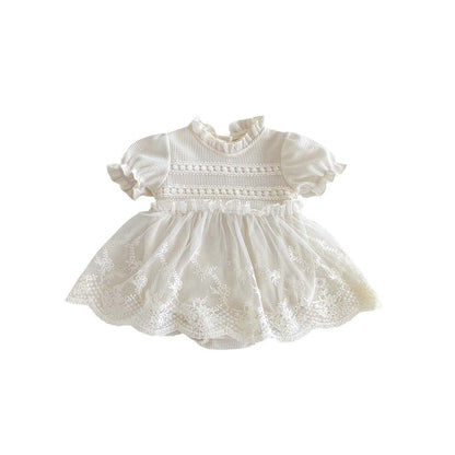 半袖ロンパース レーススカートスタンドカラー半袖ロンパース【mh0010330】