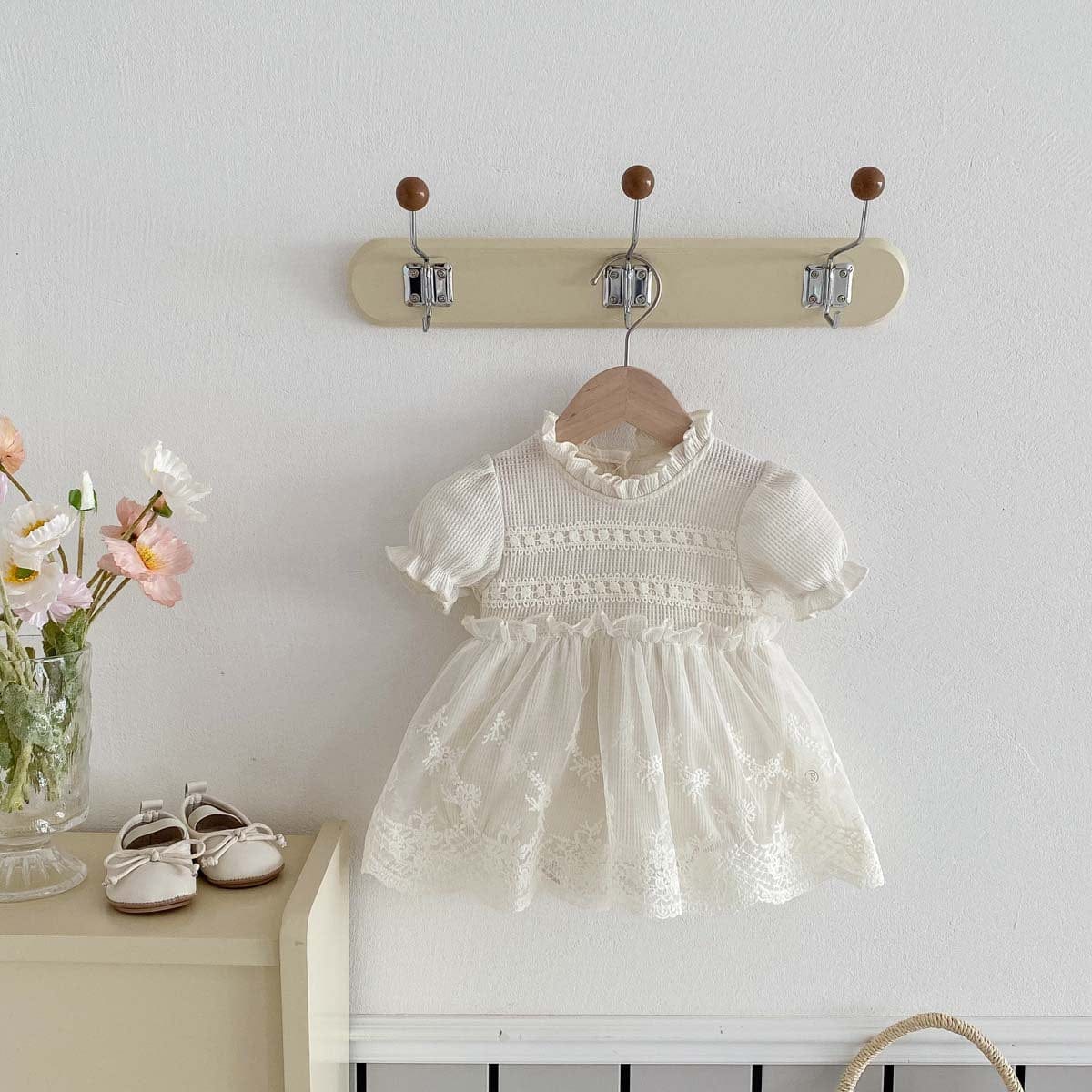 半袖ロンパース レーススカートスタンドカラー半袖ロンパース【mh0010330】