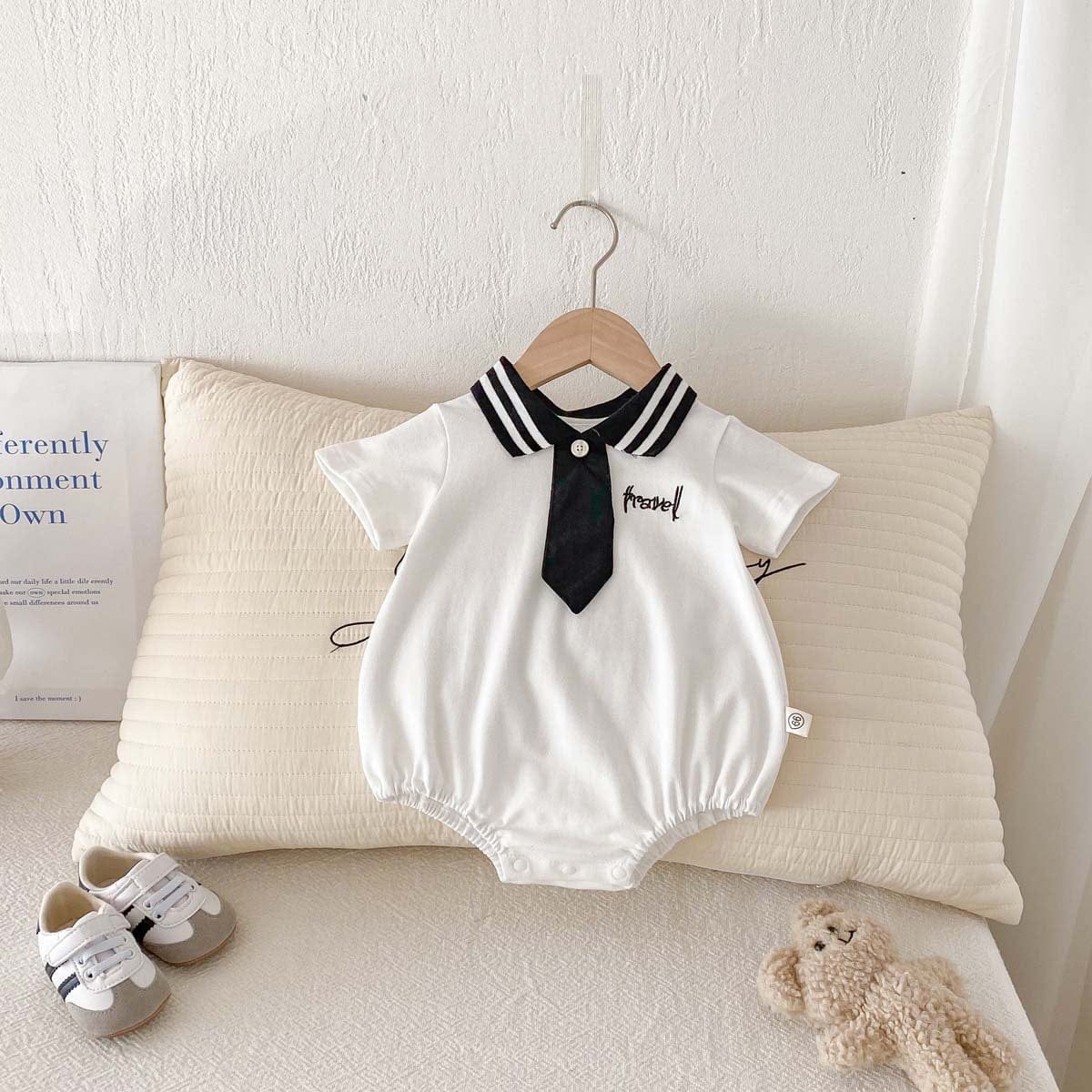 半袖ロンパース ポロ襟ネクタイ半袖ロンパース【mh0010336】