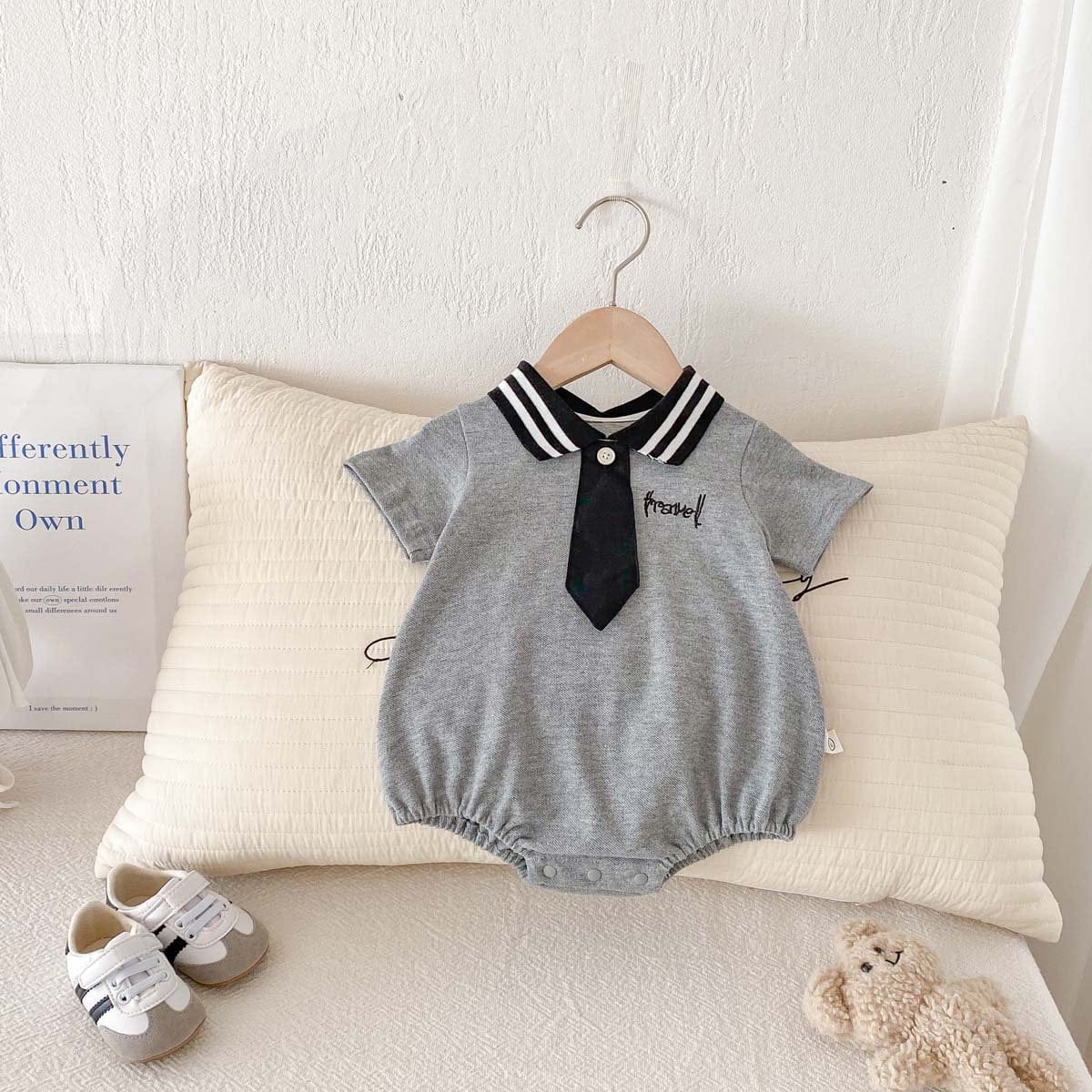 半袖ロンパース ポロ襟ネクタイ半袖ロンパース【mh0010336】