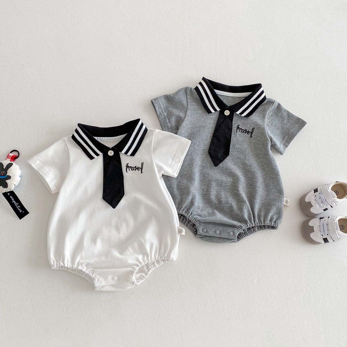 半袖ロンパース ポロ襟ネクタイ半袖ロンパース【mh0010336】