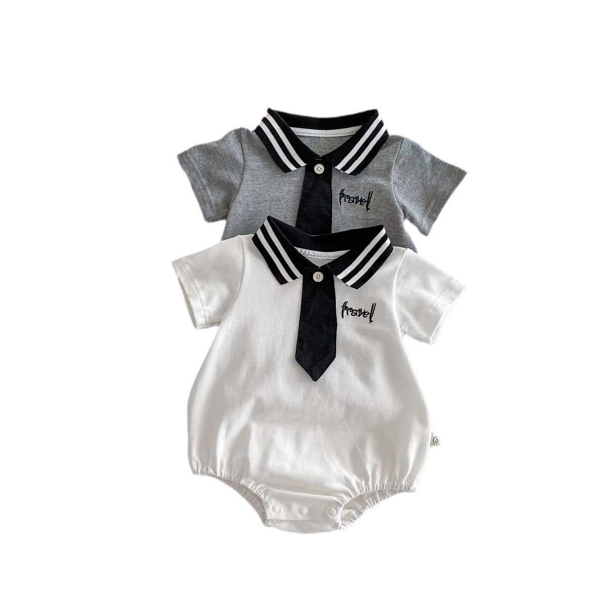 半袖ロンパース ポロ襟ネクタイ半袖ロンパース【mh0010336】