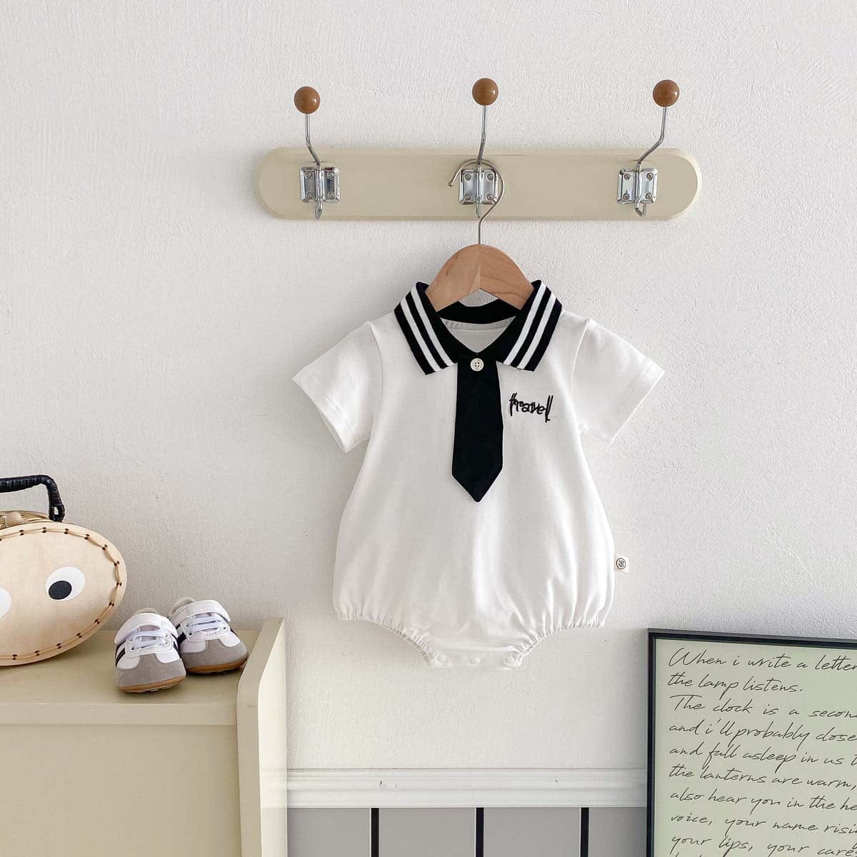 半袖ロンパース ポロ襟ネクタイ半袖ロンパース【mh0010336】