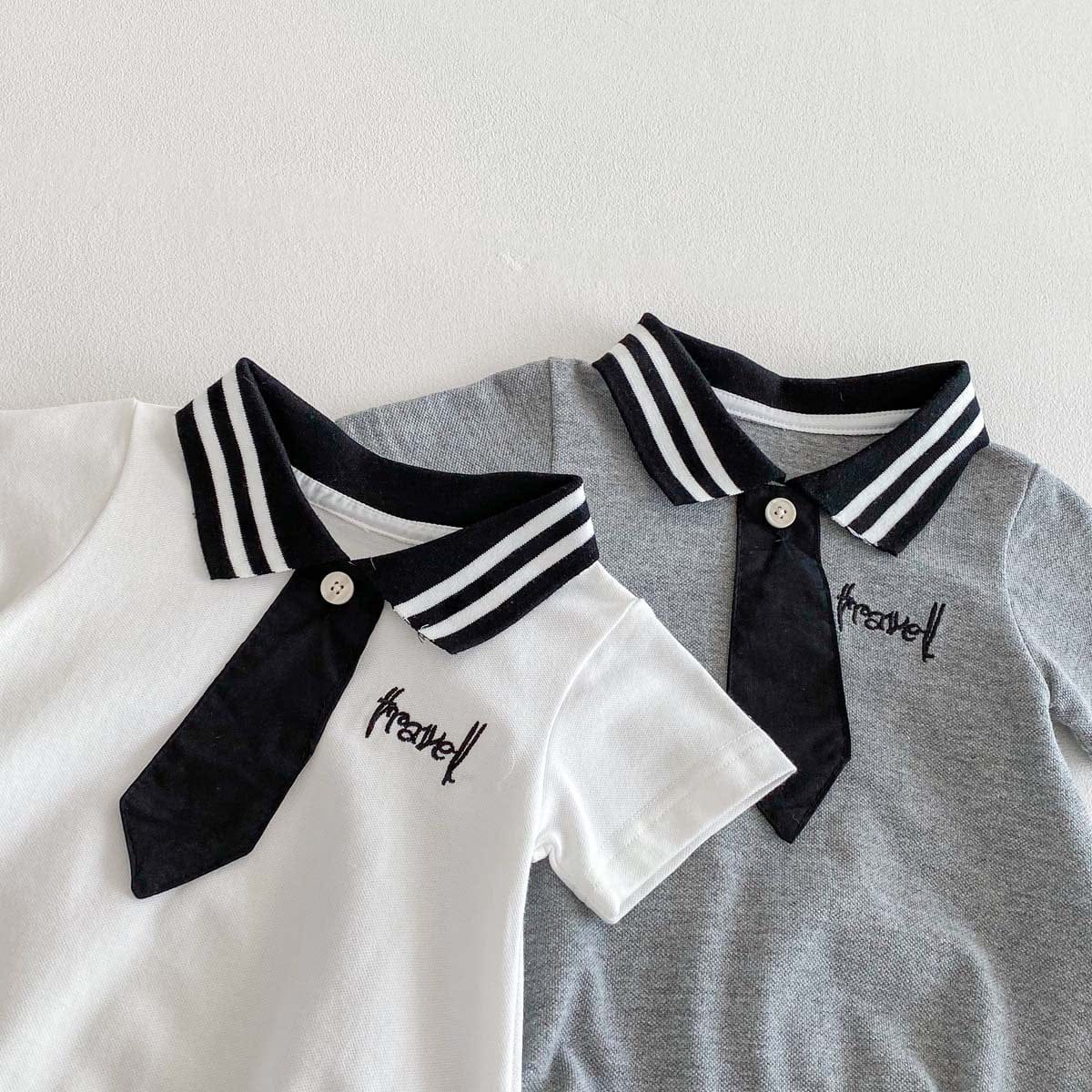 半袖ロンパース ポロ襟ネクタイ半袖ロンパース【mh0010336】