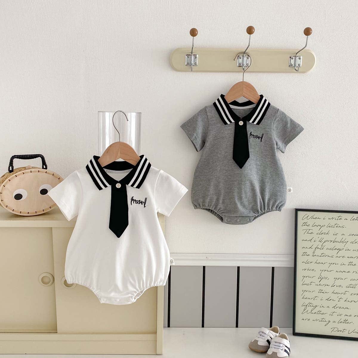 半袖ロンパース ポロ襟ネクタイ半袖ロンパース【mh0010336】