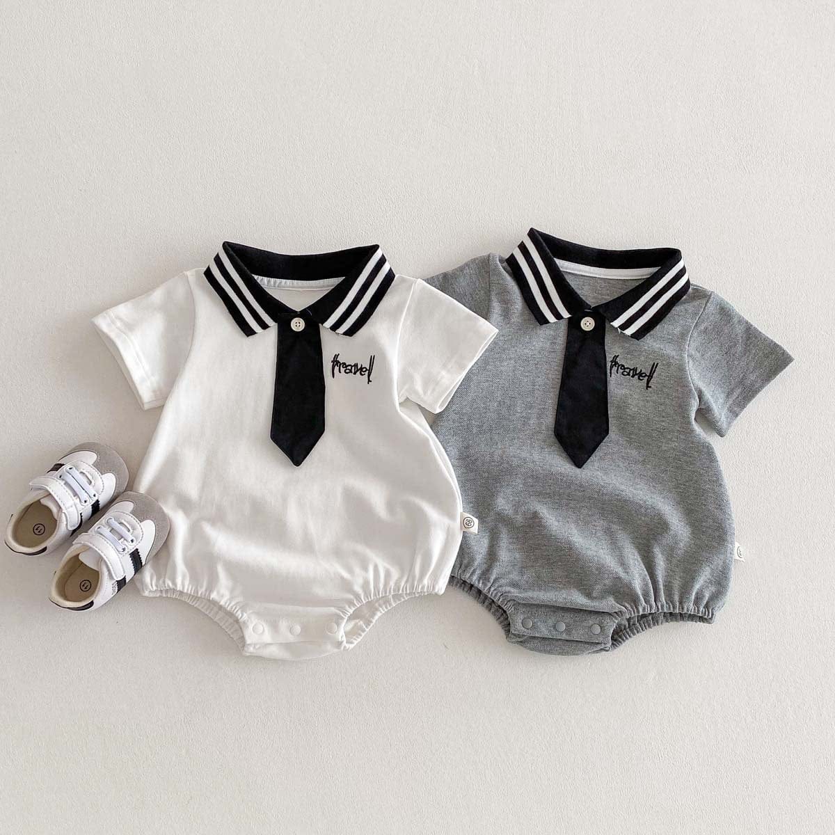 半袖ロンパース ポロ襟ネクタイ半袖ロンパース【mh0010336】