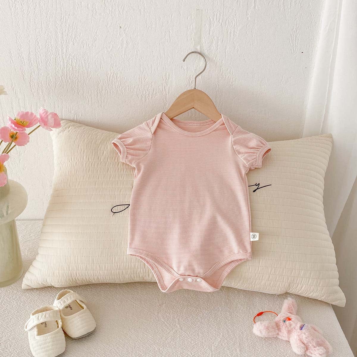 半袖ロンパース うさ耳ボーダー半袖ロンパース【mh0010337】