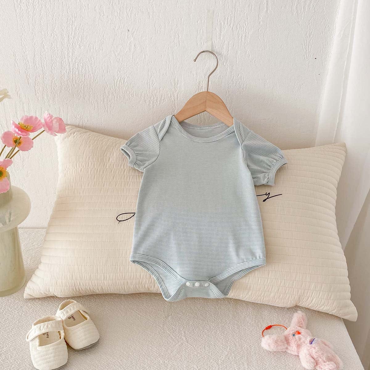 半袖ロンパース うさ耳ボーダー半袖ロンパース【mh0010337】