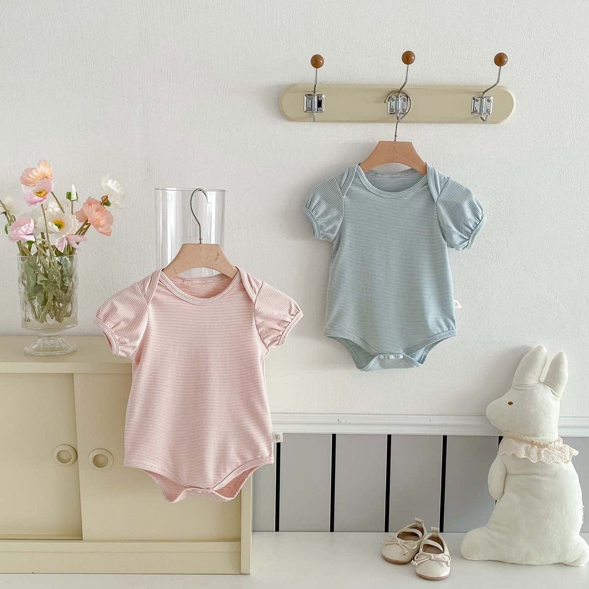 半袖ロンパース うさ耳ボーダー半袖ロンパース【mh0010337】