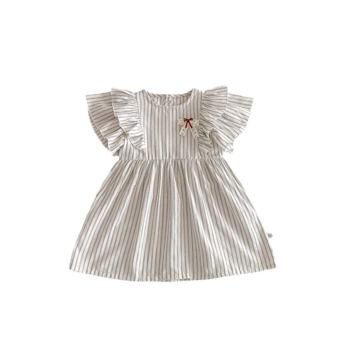 半袖セットアップ ストライプフリル半袖ワンピース/半袖シャツ+ショートパンツセット リンクコーデ【mh0010341】