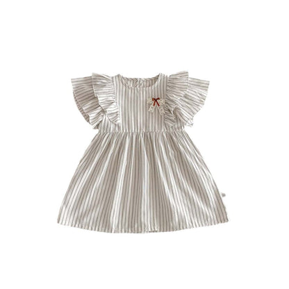 半袖セットアップ ストライプフリル半袖ワンピース/半袖シャツ+ショートパンツセット リンクコーデ【mh0010341】