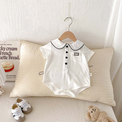 半袖ロンパース 丸襟半袖シャツロンパース【mh0010343】