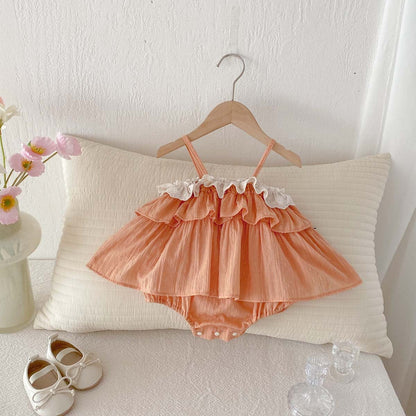 ノースリーブロンパース ティアードフリルキャミソールロンパース【mh0010345】