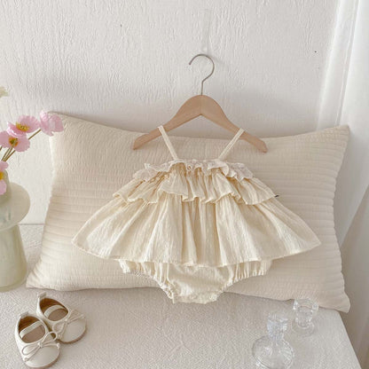 ノースリーブロンパース ティアードフリルキャミソールロンパース【mh0010345】