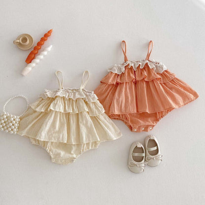 ノースリーブロンパース ティアードフリルキャミソールロンパース【mh0010345】