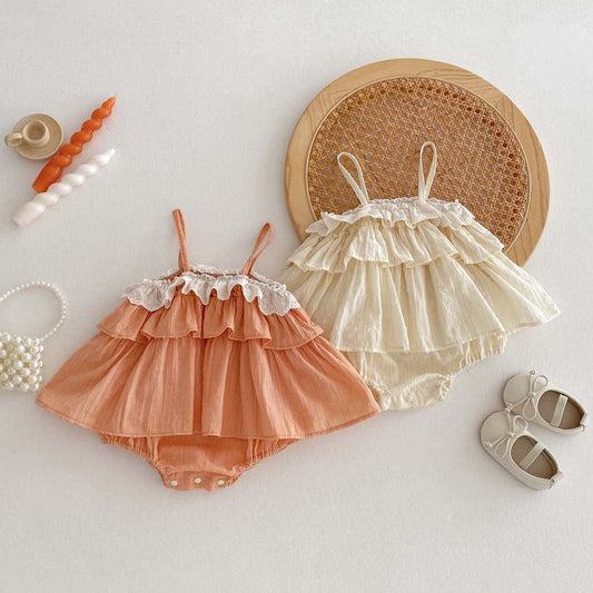 ノースリーブロンパース ティアードフリルキャミソールロンパース【mh0010345】