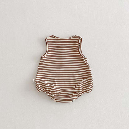ノースリーブロンパース ボーダーシンプルタンクロンパース【mh0010346】