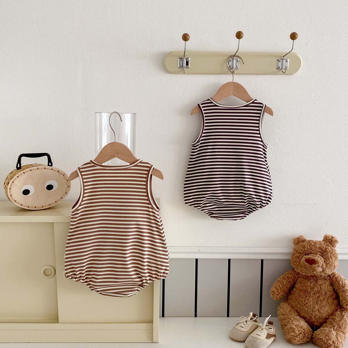 ノースリーブロンパース ボーダーシンプルタンクロンパース【mh0010346】