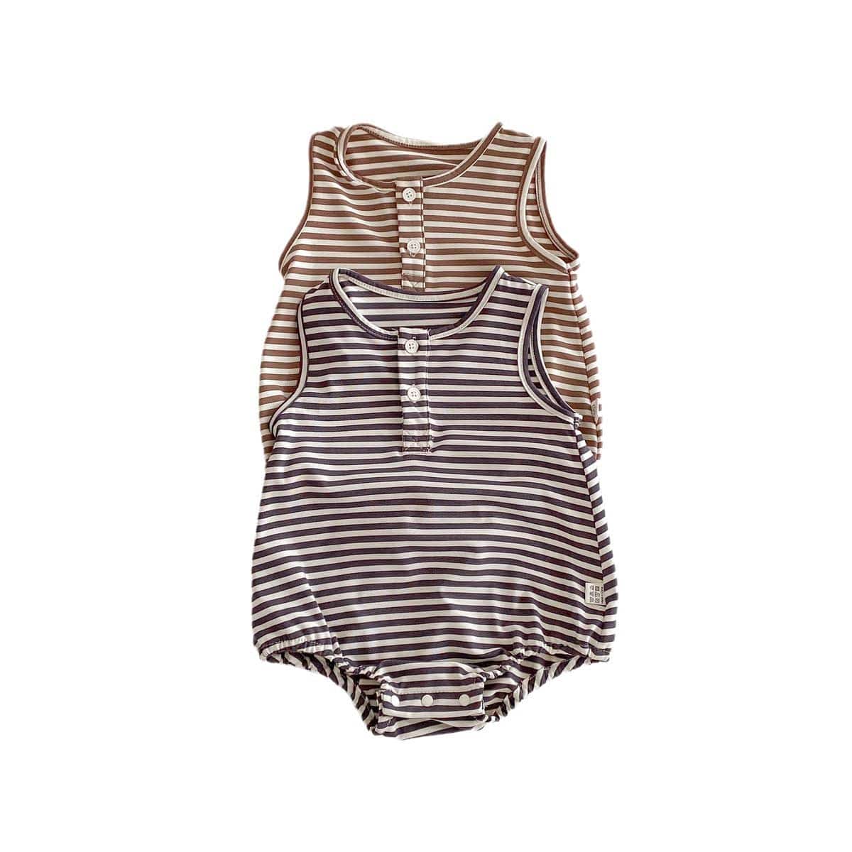 ノースリーブロンパース ボーダーシンプルタンクロンパース【mh0010346】