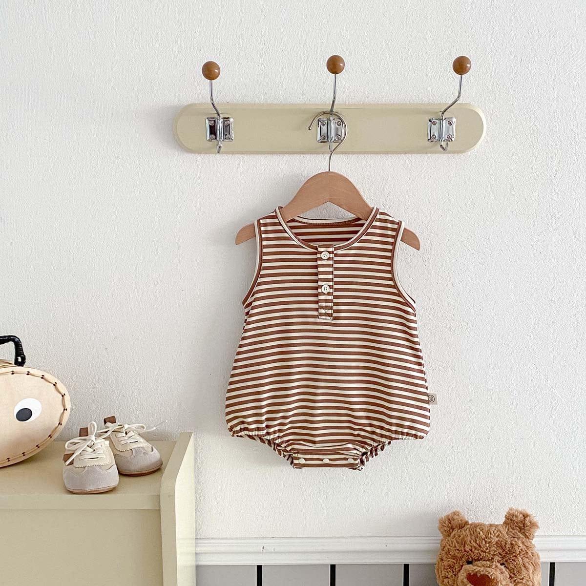 ノースリーブロンパース ボーダーシンプルタンクロンパース【mh0010346】