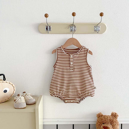ノースリーブロンパース ボーダーシンプルタンクロンパース【mh0010346】