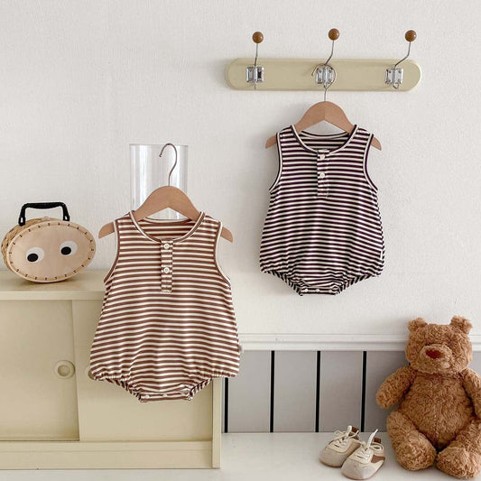 ノースリーブロンパース ボーダーシンプルタンクロンパース【mh0010346】