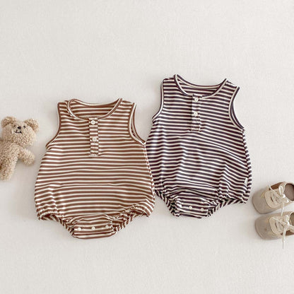 ノースリーブロンパース ボーダーシンプルタンクロンパース【mh0010346】