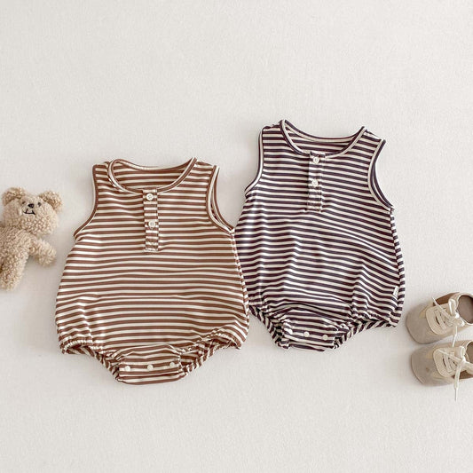 ノースリーブロンパース ボーダーシンプルタンクロンパース【mh0010346】