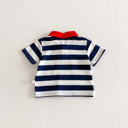 半袖シャツ・ブラウス ボーダーワンポイント刺繍半袖ポロシャツ【mh0010349】