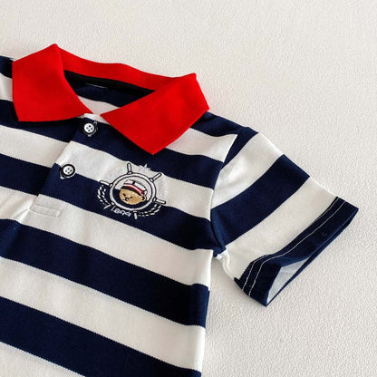 半袖シャツ・ブラウス ボーダーワンポイント刺繍半袖ポロシャツ【mh0010349】