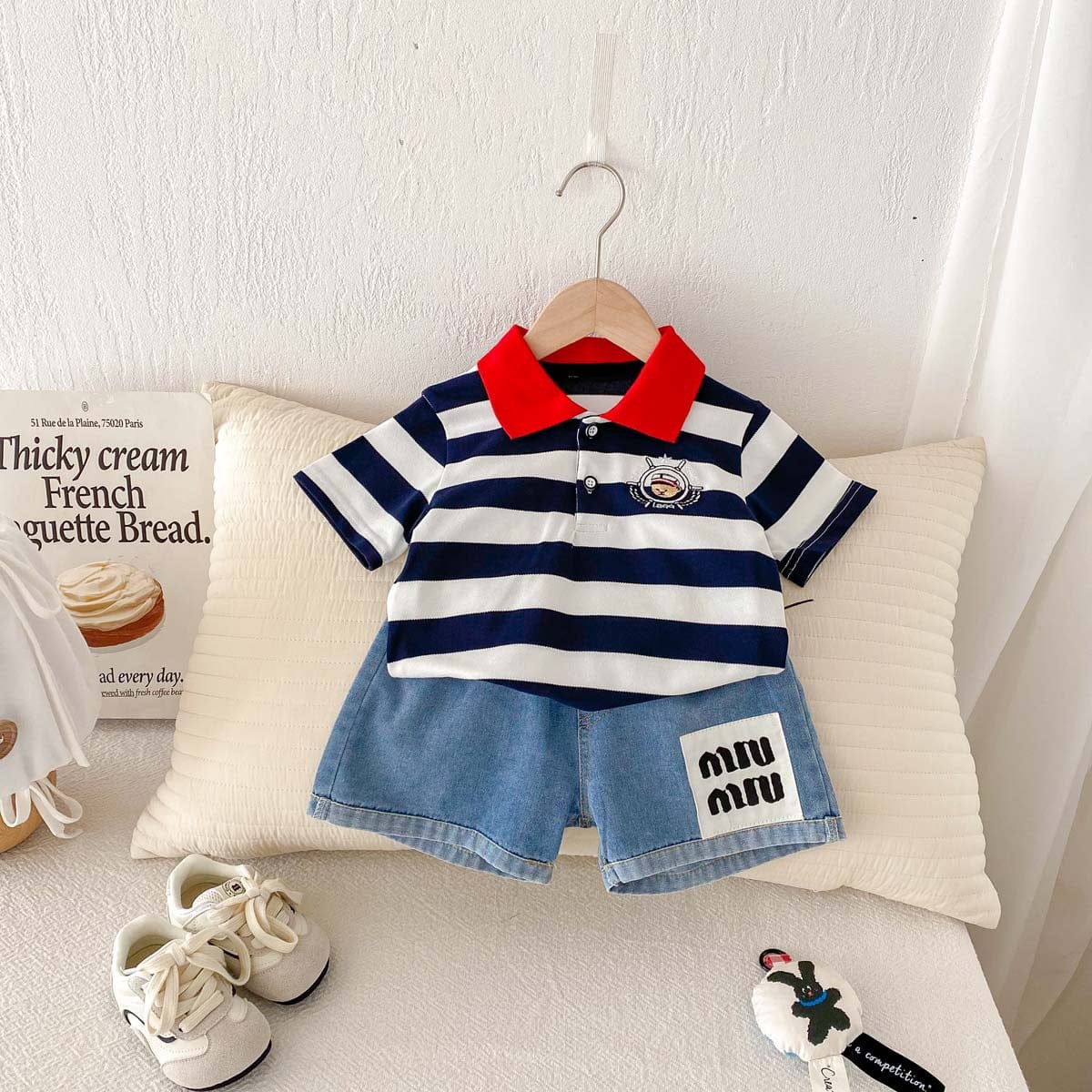 半袖シャツ・ブラウス ボーダーワンポイント刺繍半袖ポロシャツ【mh0010349】