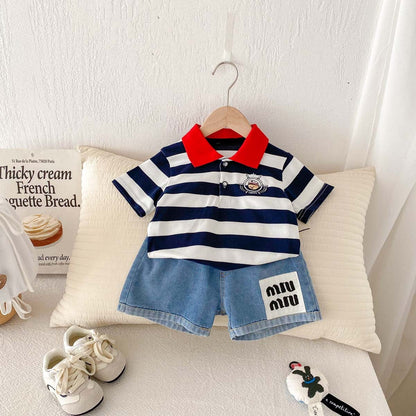 半袖シャツ・ブラウス ボーダーワンポイント刺繍半袖ポロシャツ【mh0010349】