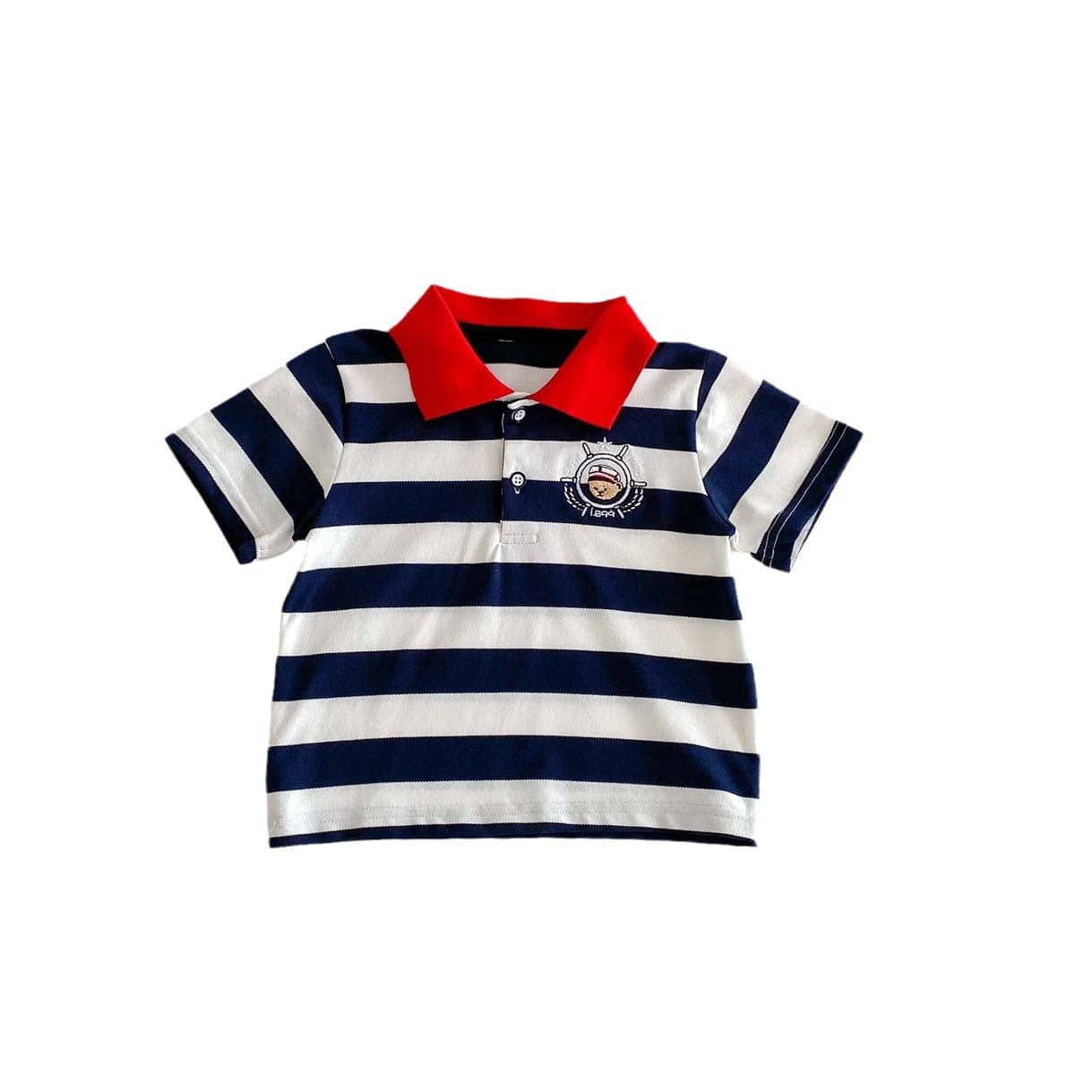 半袖シャツ・ブラウス ボーダーワンポイント刺繍半袖ポロシャツ【mh0010349】