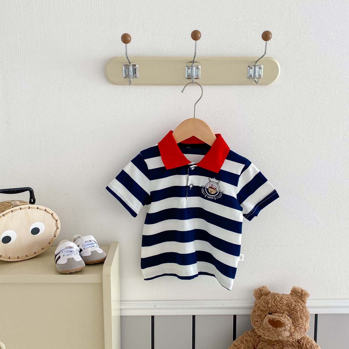 半袖シャツ・ブラウス ボーダーワンポイント刺繍半袖ポロシャツ【mh0010349】