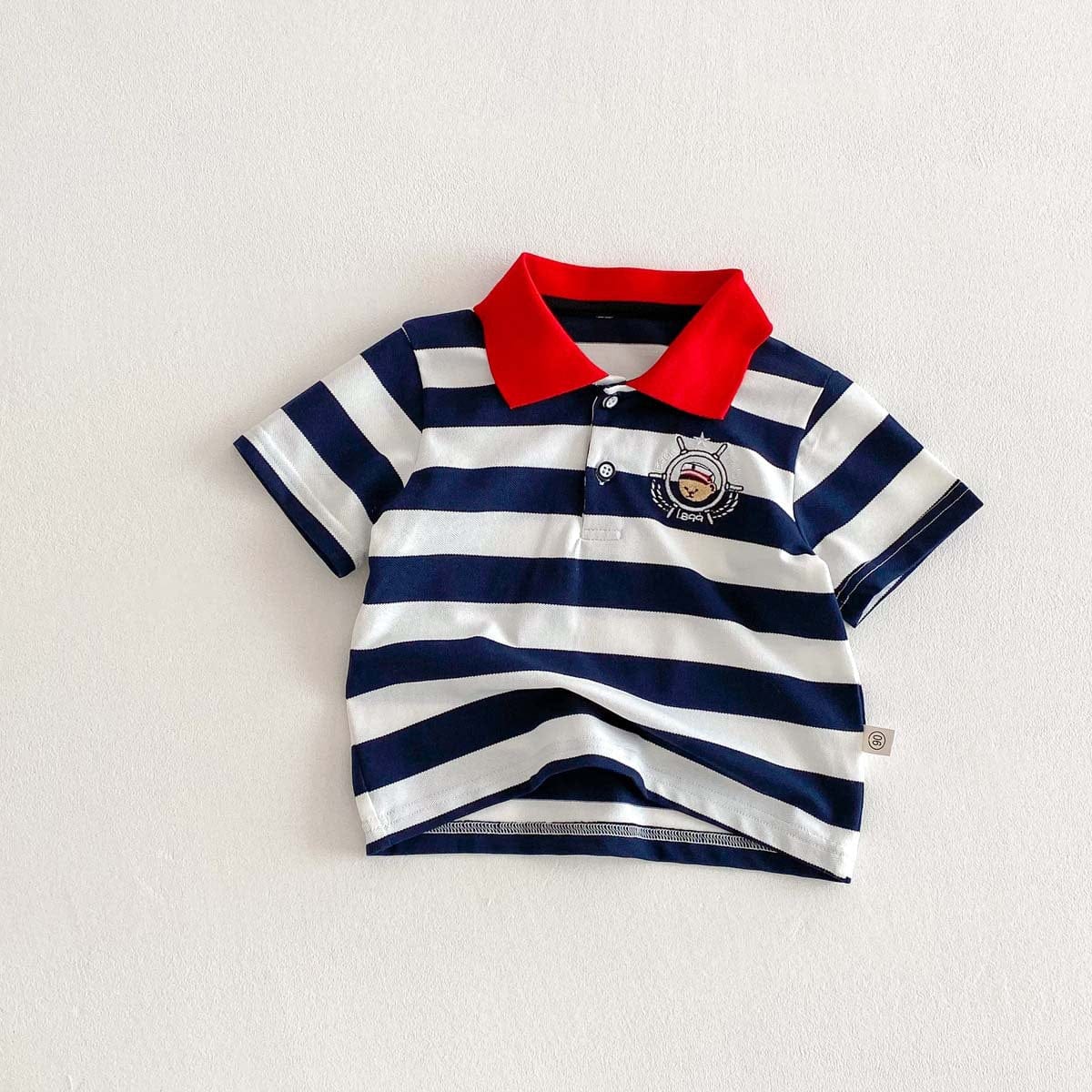 半袖シャツ・ブラウス ボーダーワンポイント刺繍半袖ポロシャツ【mh0010349】