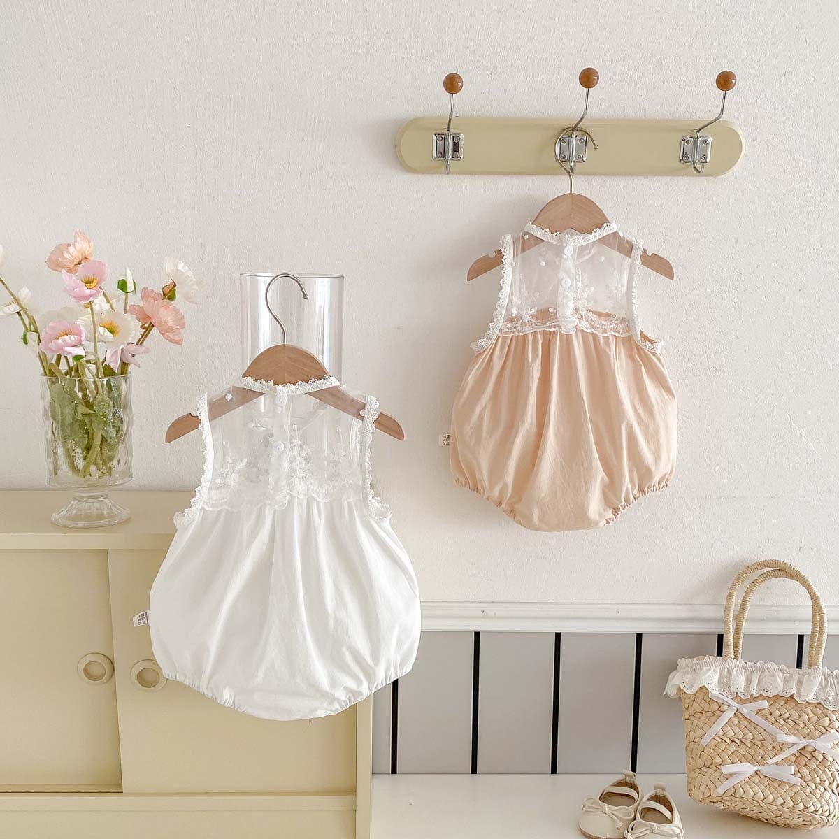 ノースリーブロンパース シアーレースドッキングノースリーブロンパース【mh0010350】