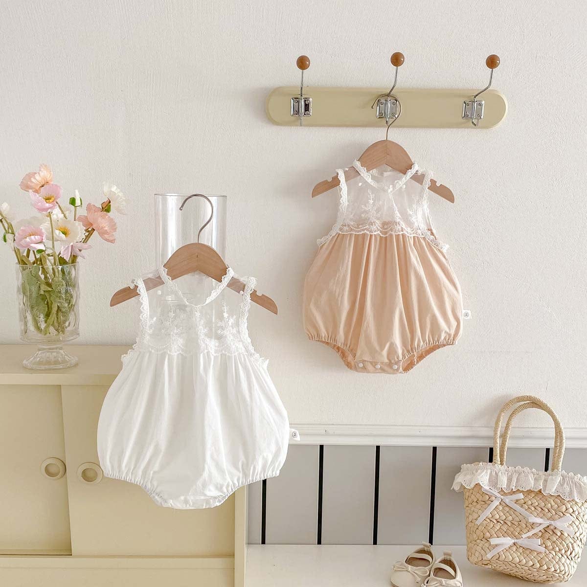 ノースリーブロンパース シアーレースドッキングノースリーブロンパース【mh0010350】