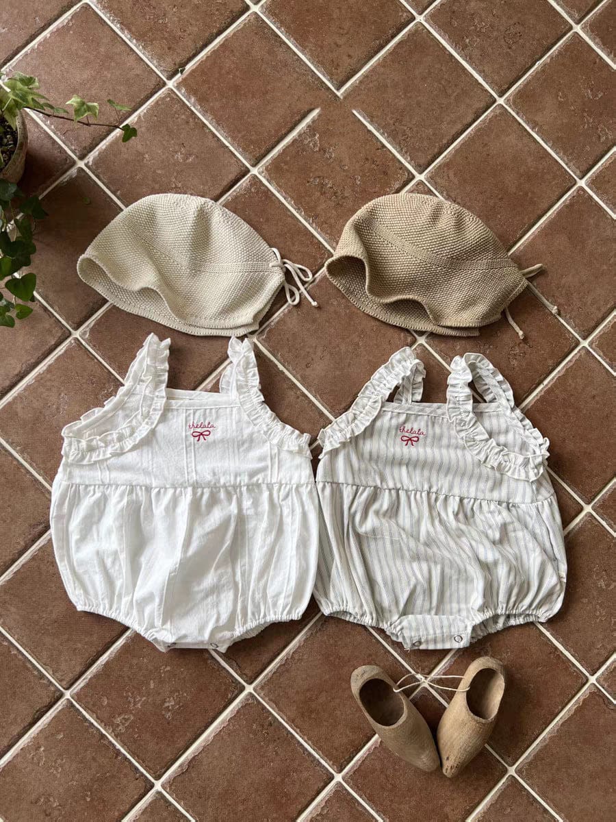 ノースリーブロンパース リボンショルダーフリルキャミソールロンパース【mh0010353】