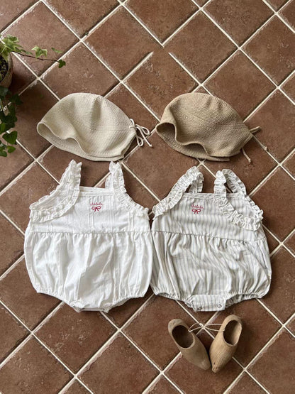 ノースリーブロンパース リボンショルダーフリルキャミソールロンパース【mh0010353】