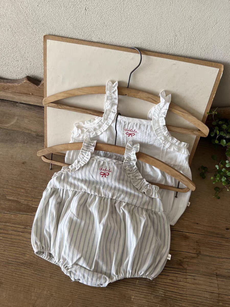 ノースリーブロンパース リボンショルダーフリルキャミソールロンパース【mh0010353】