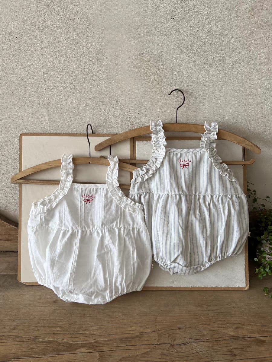 ノースリーブロンパース リボンショルダーフリルキャミソールロンパース【mh0010353】