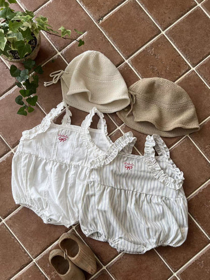 ノースリーブロンパース リボンショルダーフリルキャミソールロンパース【mh0010353】